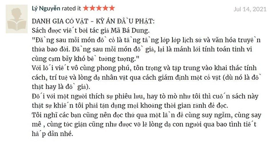 Cảm nhận của độc giả về Danh gia cổ vật (Kỳ án Đầu Phật) (Nguồn: BlogAnChoi)