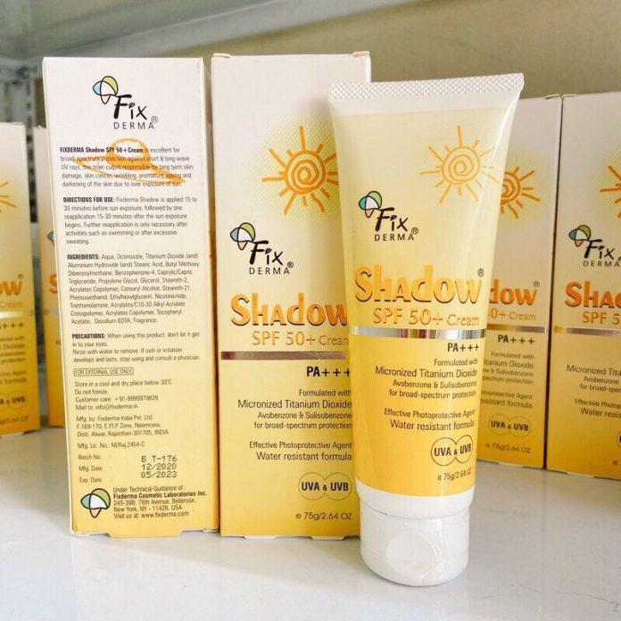 Bao bì của kem chống nắng Fixderma Shadow SPF 50+ Cream (ảnh: internet)