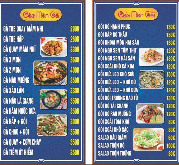 Menu của quán. (Ảnh: Internet)
