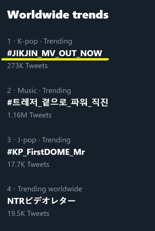 Vừa phát hành, Jikjin và TREASURE đã on top trending Twitter toàn cầu. (Ảnh: Internet)