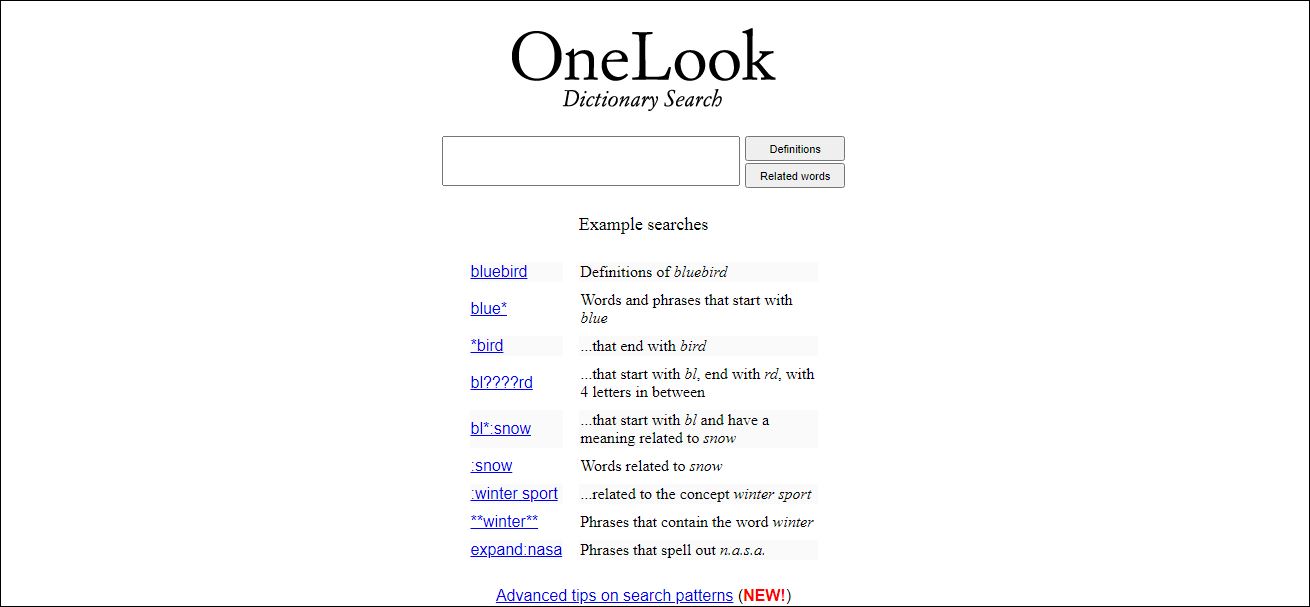 Từ điển online OneLook (Ảnh: Internet).