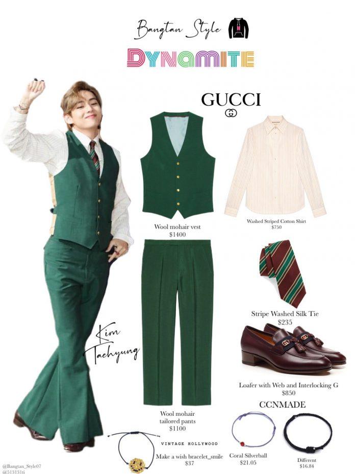 Cả cây Gucci được V diện trong MV "Dynamite" (Nguồn: bangtanstyle) Cả cây Gucci được V diện trong MV "Dynamite" (Nguồn: bangtanstyle)