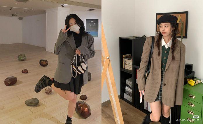 Blazer và miniskirt chính là bộ đôi hoàn hảo cho mùa mốt Xuân/Hè 2022 (Nguồn: Instagram / @hmeiy_; 小红书 / ID 9562513177)