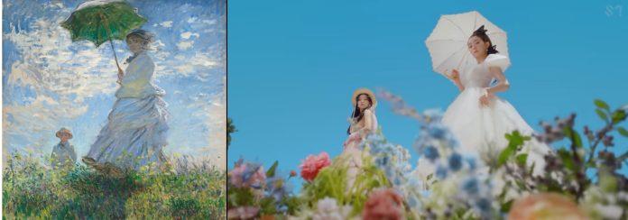 Bên trái: Bức tranh "Woman with a Parasol - Madame Monet and Her Son"- Claude Monet (Nguồn Internet) Bên phải: MV "Feel My Rhythm - Red Velvet (Nguồn: YouTube SMTOWN)