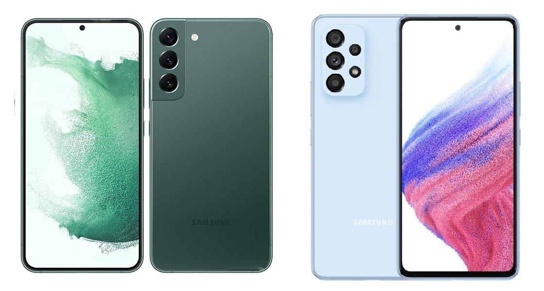 Điện thoại Galaxy S22 (trái) và A53 (phải) (Ảnh: Internet).
