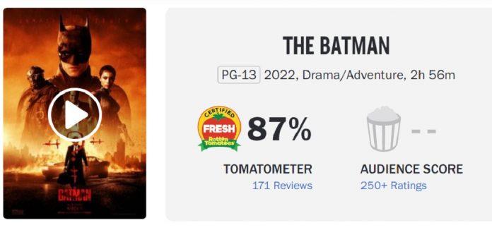 The Batman (2022) nhận được đến 87% cà chua tươi trên Rotten Tomatoes. (Ảnh: Internet)