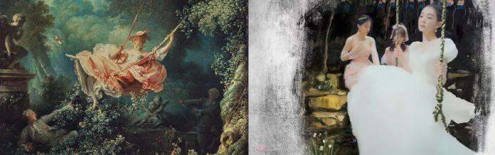 Bên trái: Bức tranh "The Swing"- Jean-Honore Fragonard (Nguồn: Internet) Bên phải: MV "Feel My Rhythm- Red Velvet (Nguồn: YouTube SMTOWN)