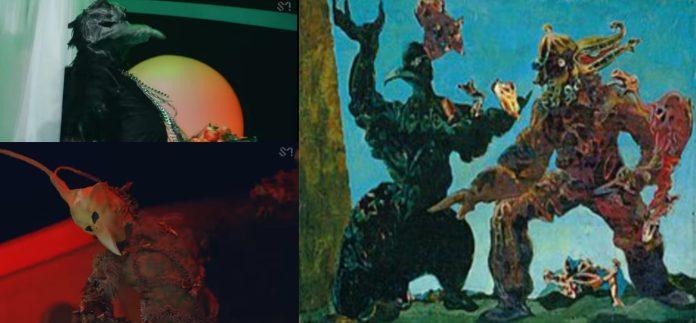 Bên phải: Bức tranh "The Barbarians"- Max Ernst (Nguồn: Internet) Bên trái: MV "Feel My Rhythm- Red Velvet (Nguồn: YouTube SMTOWN)
