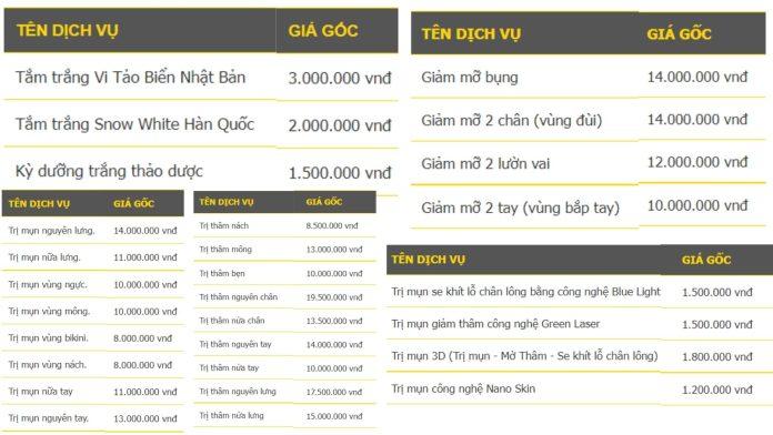 Bảng giá tham khảo tại Beryl (Nguồn: Internet)