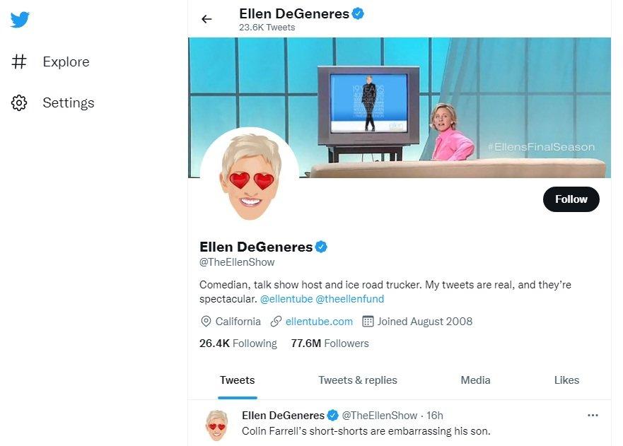 Tài khoản Twitter của Ellen DeGeneres (Nguồn: BlogAnChoi)