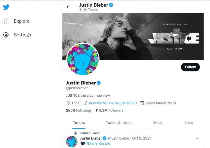 Tài khoản Twitter của Justin Bieber (Nguồn: BlogAnChoi)