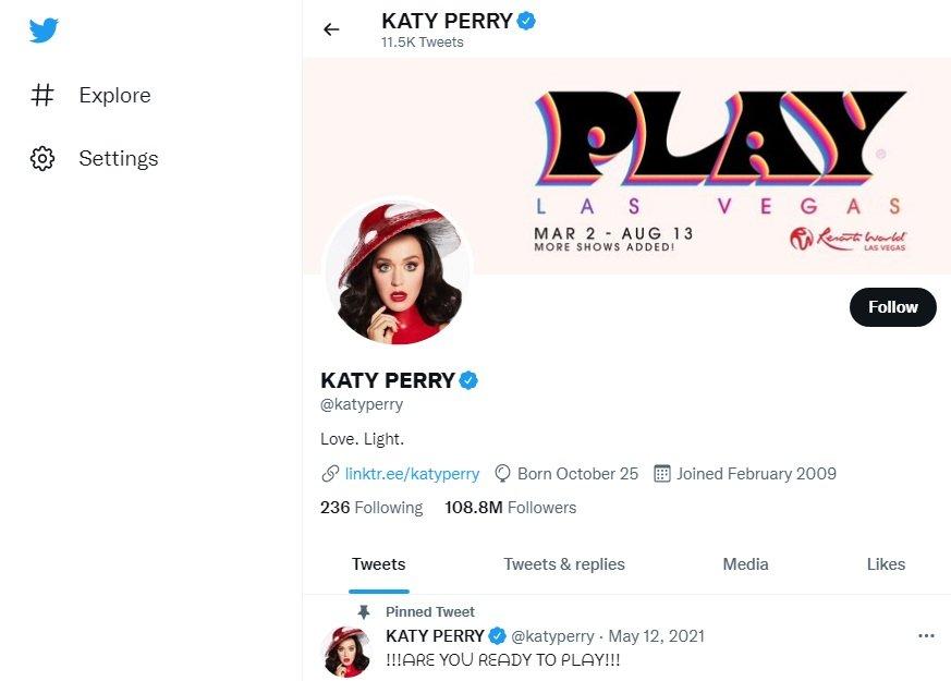 Tài khoản Twitter của Katy Perry (Nguồn: BlogAnChoi)