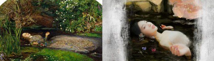 Bên trái: Bức tranh "Ophelia"- John Everett Millais (Nguồn: Internet) Bên phải: MV "Feel My Rhythm - Red Velvet (Nguồn: YouTube SMTOWN)