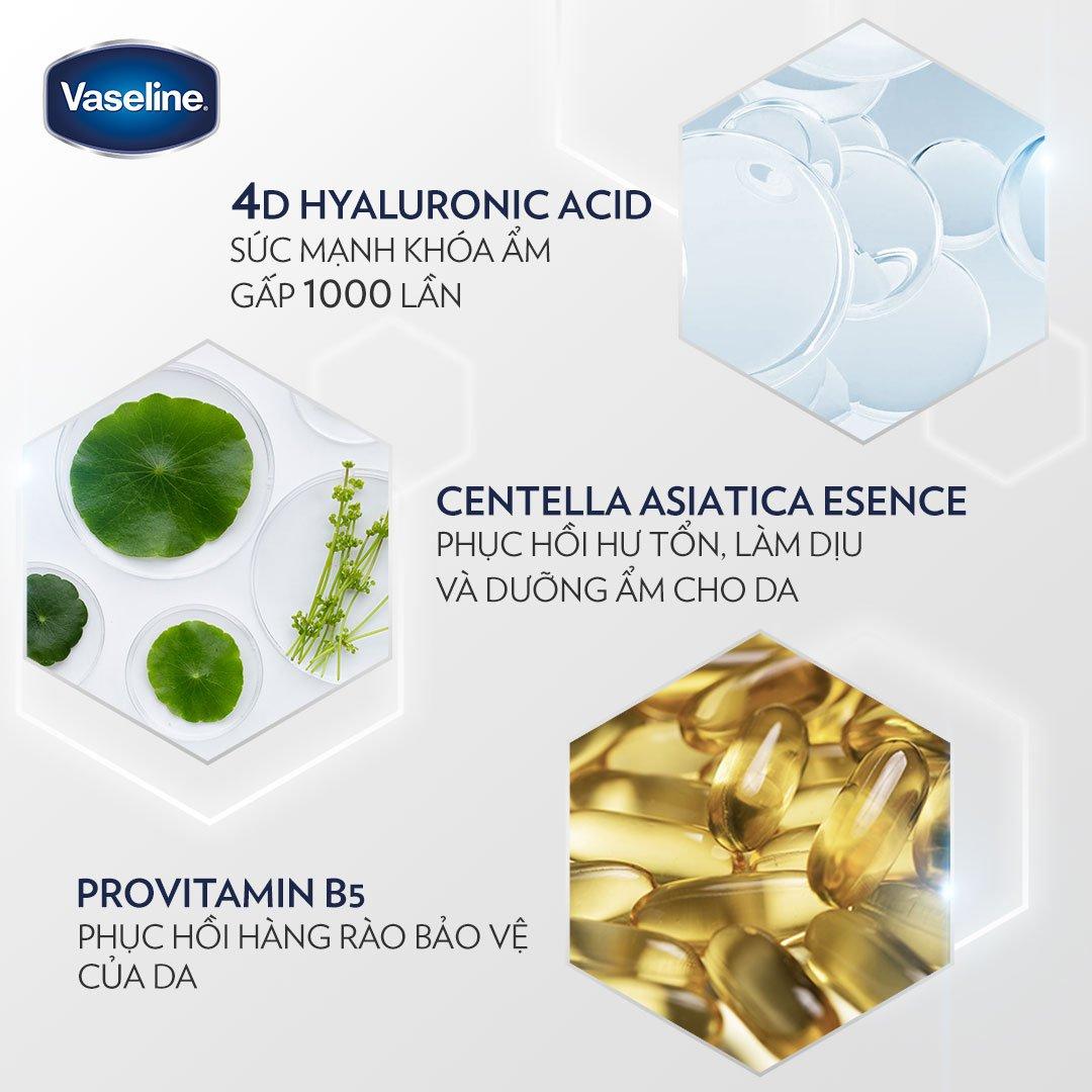 Thành phần chính sữa dưỡng thể Vaseline Pro Derma 4 màu xanh dương (Ảnh: Internet)