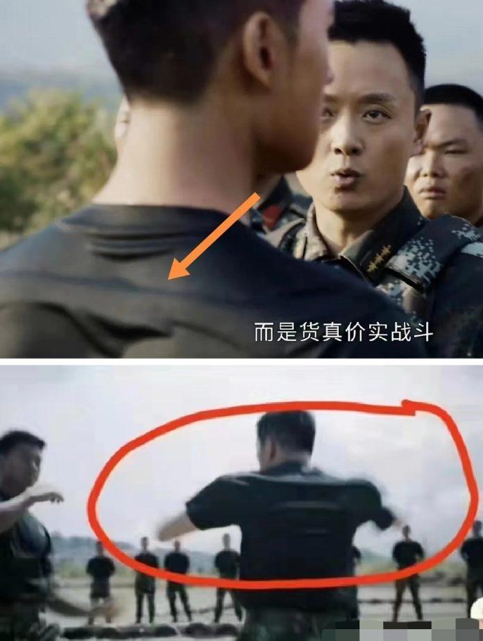 Phân đoạn cho thấy rõ ràng Dương Dương dùng độn vai giả. (Ảnh: Internet)