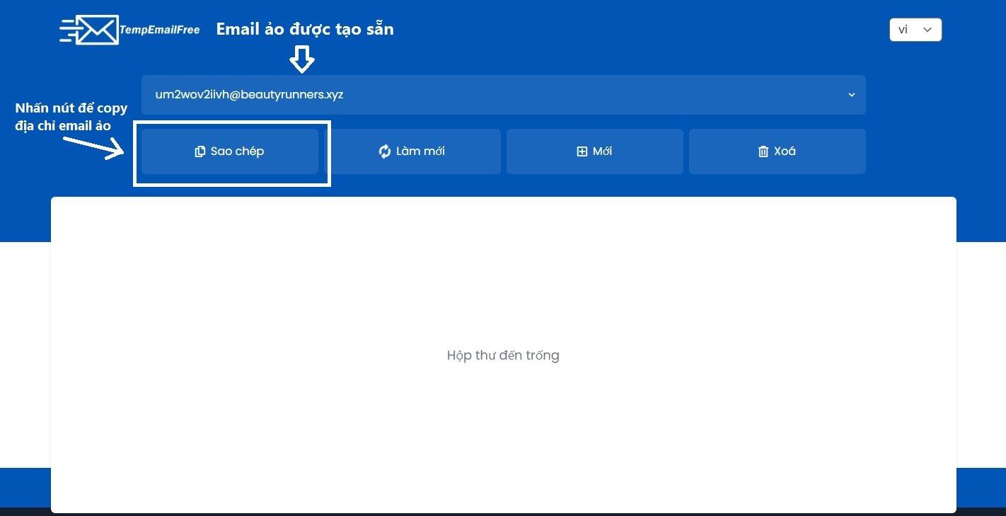 Copy địa chỉ email ảo để sử dụng (Ảnh: BlogAnChoi).