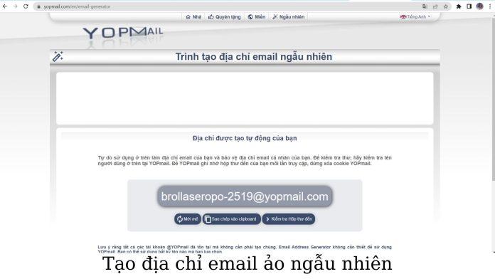 Tạo email ảo ngẫu nhiên từ Yopmail (Nguồn ảnh: BlogAnChoi).