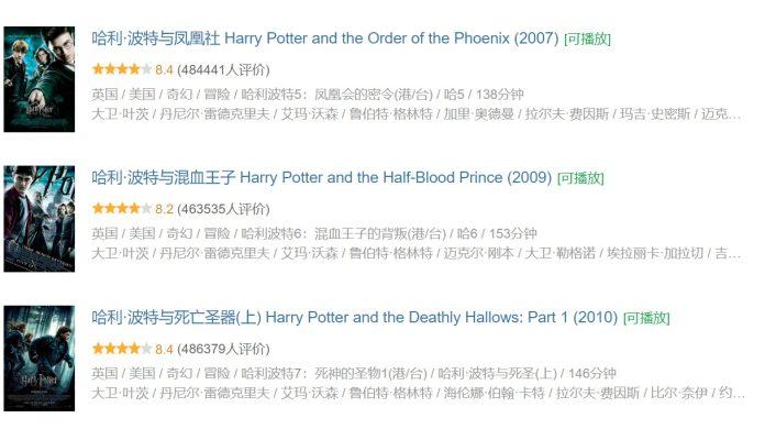 3 phần phim Harry Potter có điểm douban dưới 8.5 cũng là do đạo diễn.