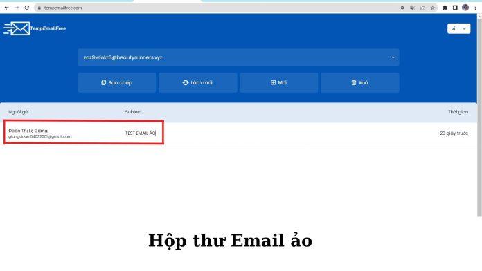 Hộp thư đến của email ảo TempEmailFree (Nguồn: BlogAnChoi).