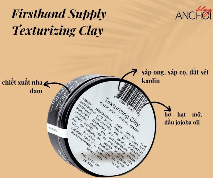 Sáp vuốt tóc Firsthand Supply Texturizing Clay có bảng thành phần thiên nhiên nuôi dưỡng tóc chắc khỏe (nguồn: BlogAnChoi)