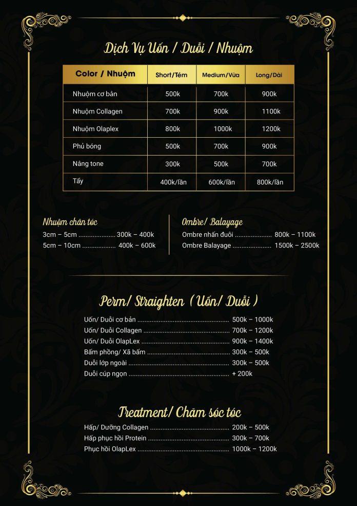 Bảng giá dịch vụ tại July Beauty Hair Salon (Nguồn: Internet)