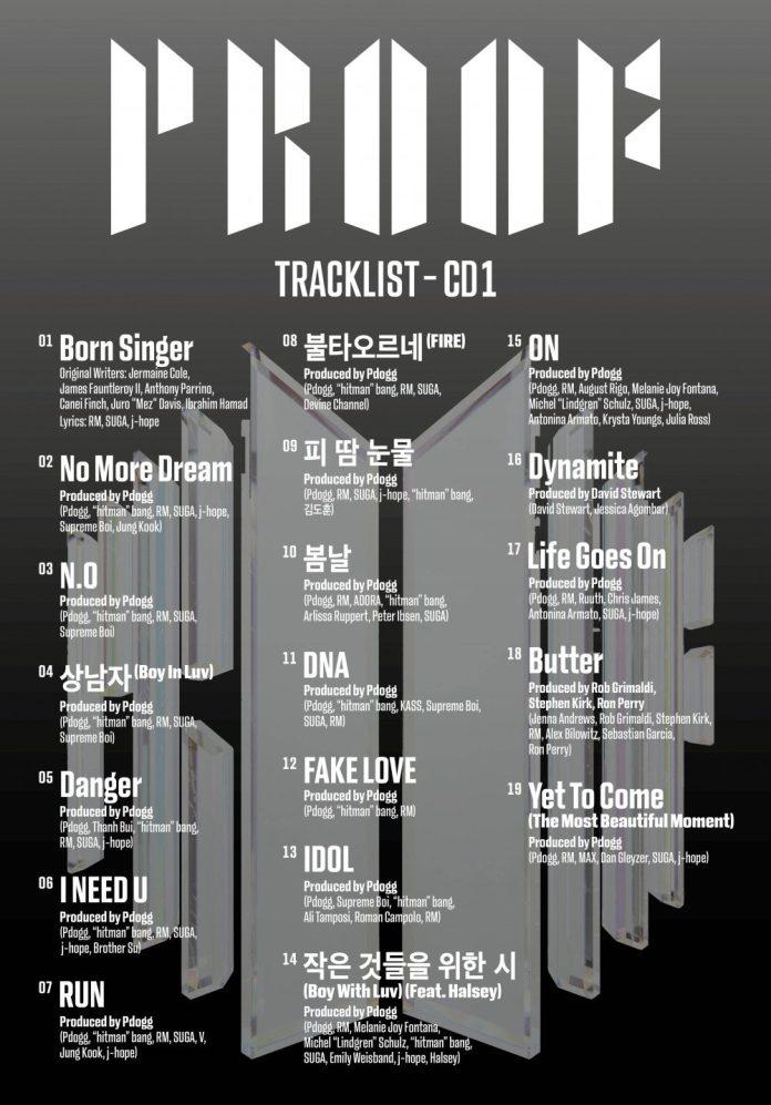 Tracklist đầu tiên cho CD1 của album "Proof" (Nguồn: Internet)