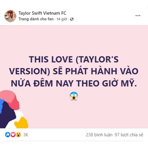 Cộng đồng Swifties Việt Nam phấn khích trước thông báo phát hành This love (Taylor's version) (Nguồn: Taylor Swift Vietnam FC)