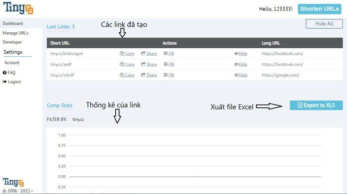Thống kê của link trong Dashboard (Ảnh: BlogAnChoi).