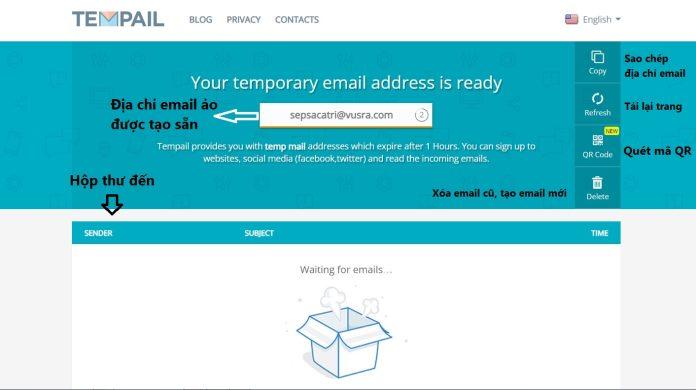 Giao diện của email ảo Tempail (Nguồn ảnh: BlogAnChoi).