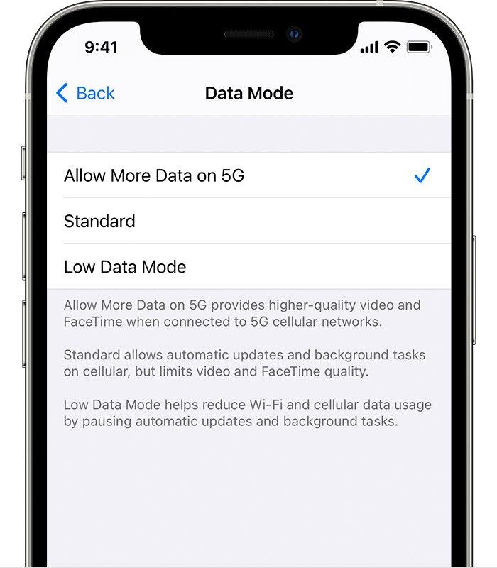 Các chế độ dữ liệu 5G của iPhone (Nguồn: Internet)