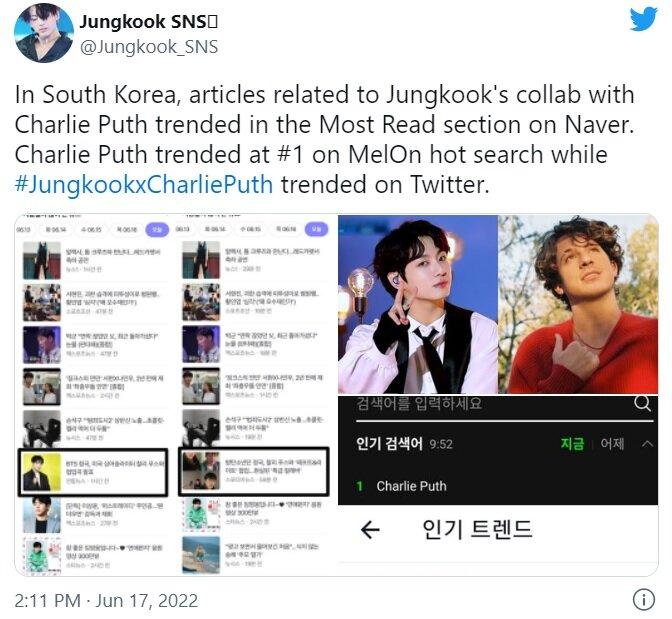Sự cuồng nhiệt của truyền thông dành cho màn hợp tác của Jungkook và Charlie Puth (Ảnh: Internet)