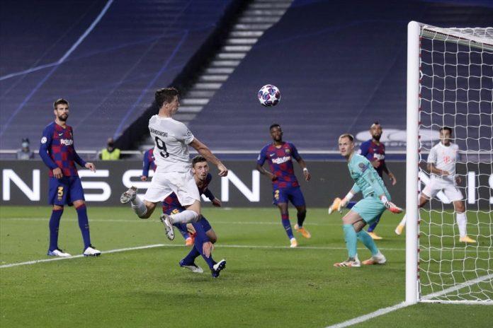Trong trận thắng chấn động 8-2 của Bayern trước Barca, Lewy đã ghi một bàn vào lưới đội bóng mới. (Nguồn: Internet).