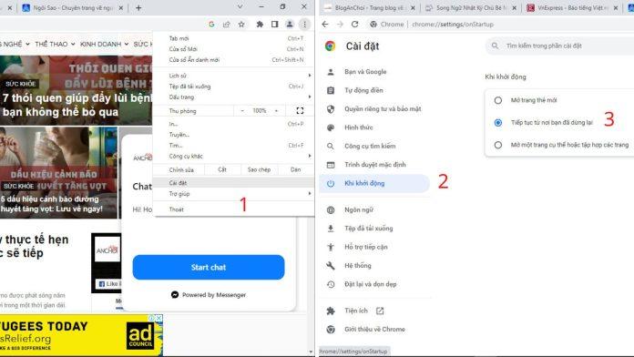 Các bước sử dụng phương pháp mặc định mở lại tab trình duyệt trên Google Chrome. (Ảnh: BlogAnChoi)