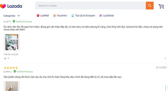 Đánh giá của người dùng trên Lazada (Nguồn: Internet).