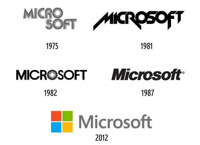 Microsoft đã thay đổi nhiều mẫu logo từ khi thành lập tới nay (Ảnh: Internet)