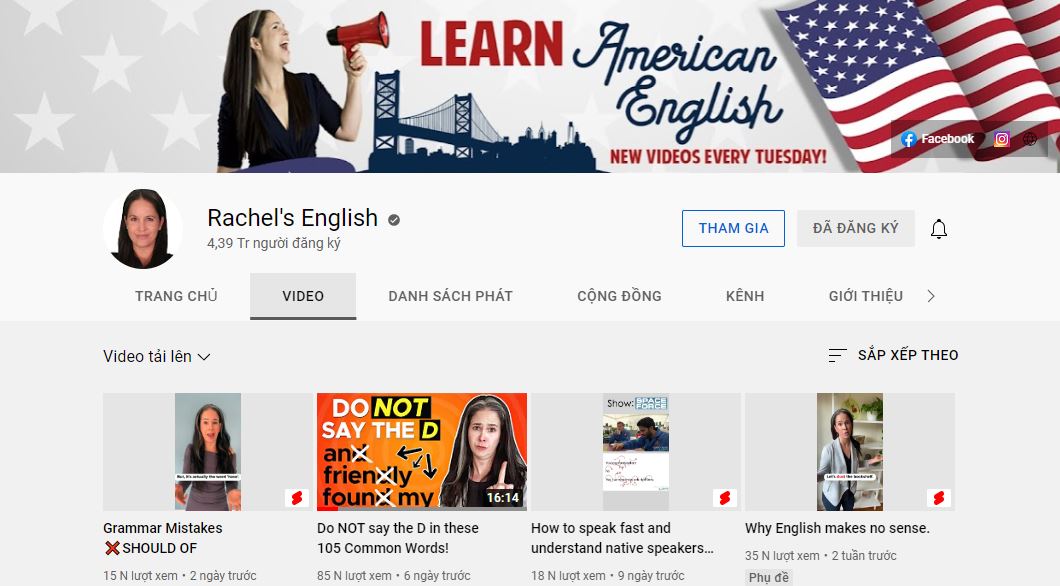 Kênh YouTube Rachel's English (Ảnh: internet)