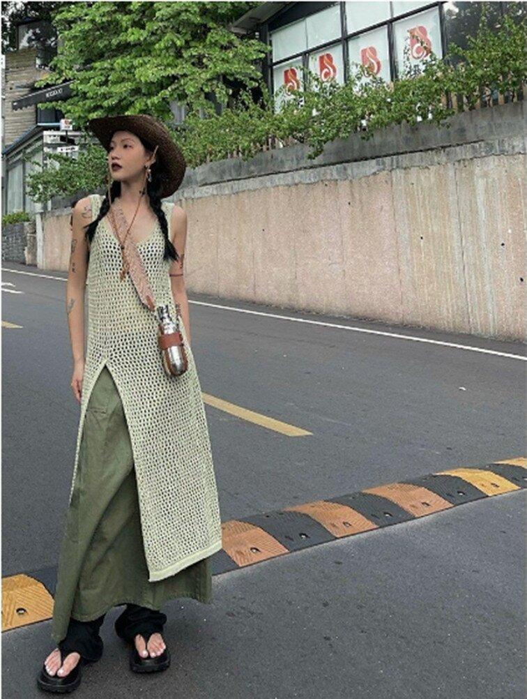 Đầm dệt kim hai dây phong cách xuân hè Hàn Quốc 2022. Nguồn: Internet