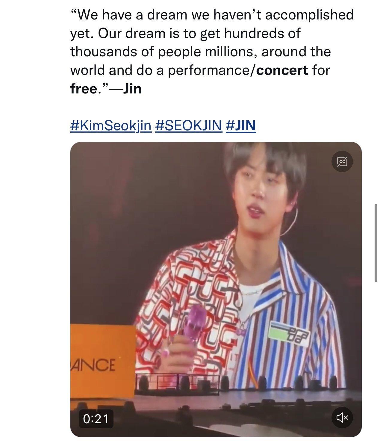 Lời chia sẻ của Jin (Ảnh: Internet)