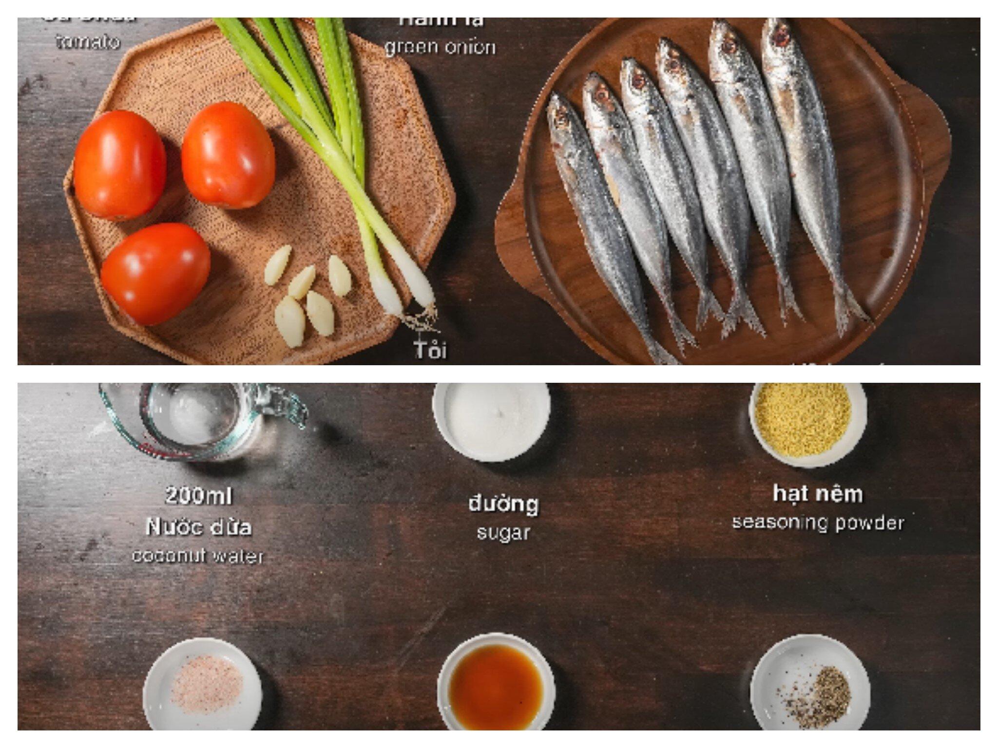 Nguyên liệu và gia vị nấu cá nục sốt cà chua