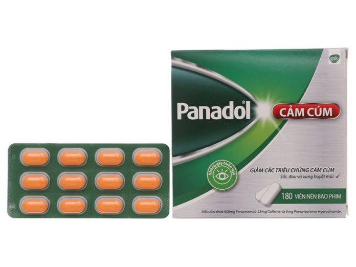 Panadol cảm cúm được đóng gói trong vỉ và hộp màu xanh lá (Nguồn: Internet).