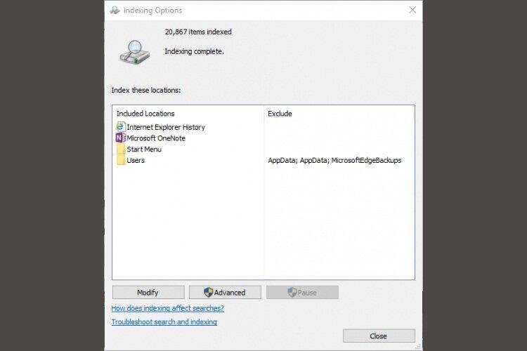 Tính năng lập chỉ mục trong Windows 10 (Nguồn: Internet)
