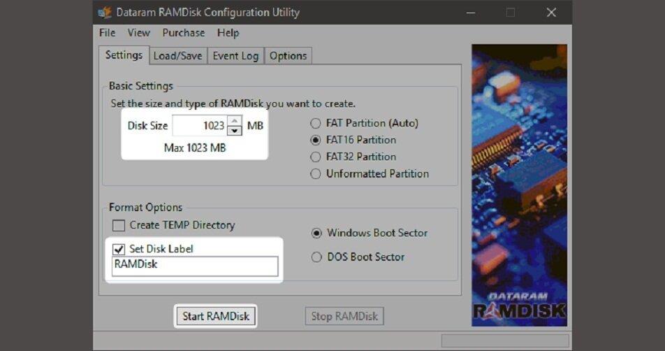 Tạo ổ đĩa RAM với phần mềm RAMDisk (Nguồn: Internet)