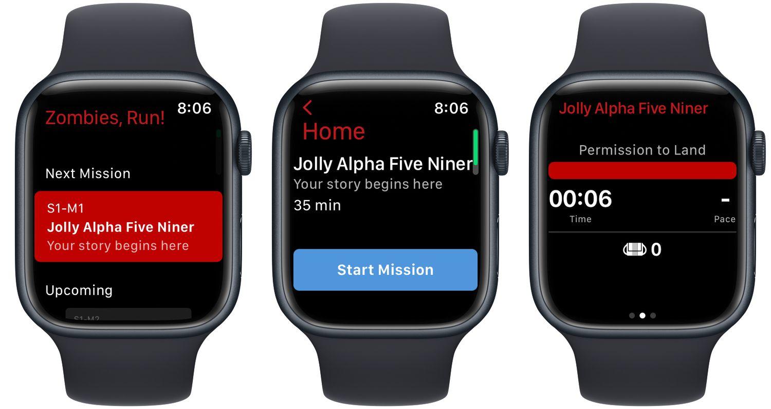 Ứng dụng hỗ trợ tập thể dục Zombies, Run! trên đồng hồ thông minh Apple Watch (Ảnh: Internet).