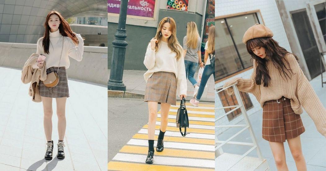 Áo len phối chân váy ngắn theo phong cách Hàn Quốc