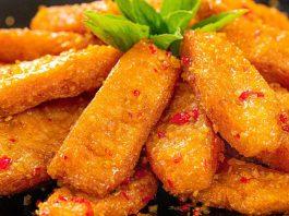 Thành phẩm sườn chay chiên sả ớt.