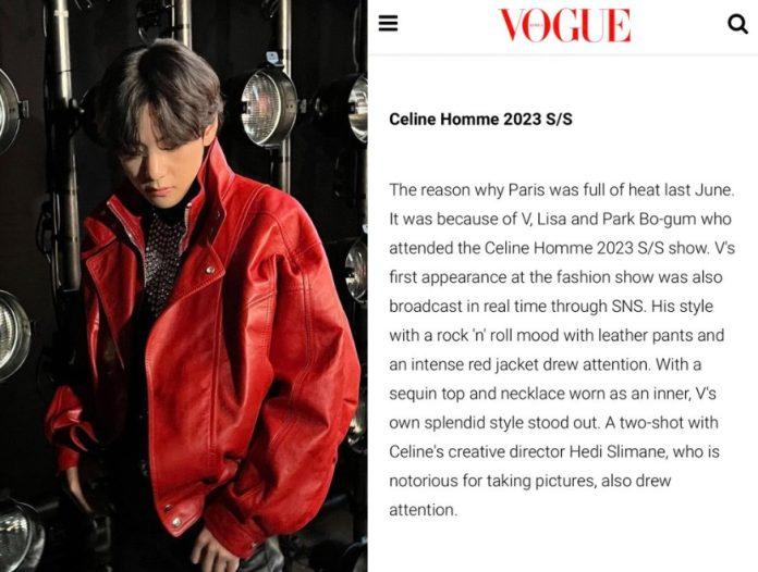 Vogue khen ngợi thời trang ở show diễn CELINE mới đây của V (Ảnh: Internet)