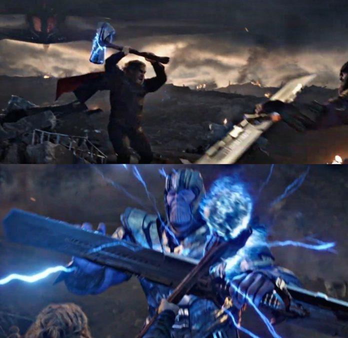 Thanh đao của Thanos có thể chặn được sấm sét từ búa của Thor (Nguồn: Internet)
