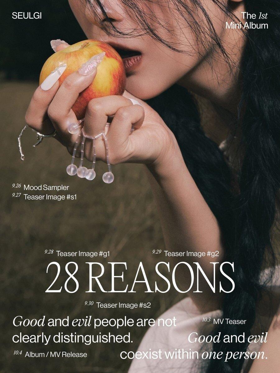 Poster gây tò mò cho khán giả của Seulgi cho Album Solo '28 Reasons'. Nguồn: Internet
