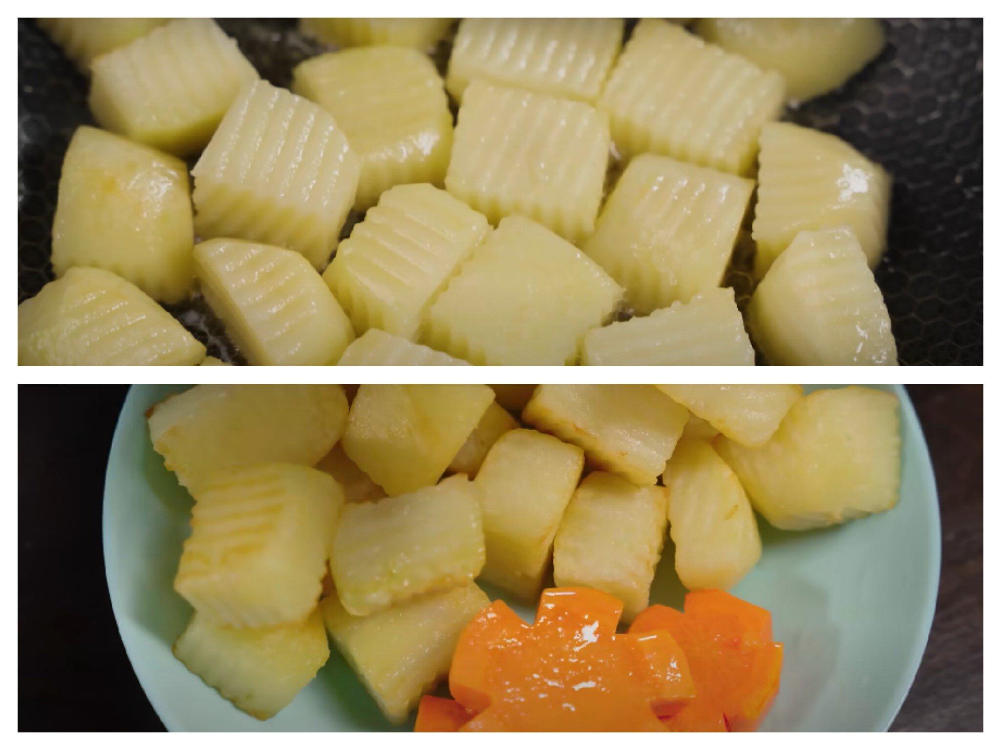 Chiên sơ cà rốt và khoai tây