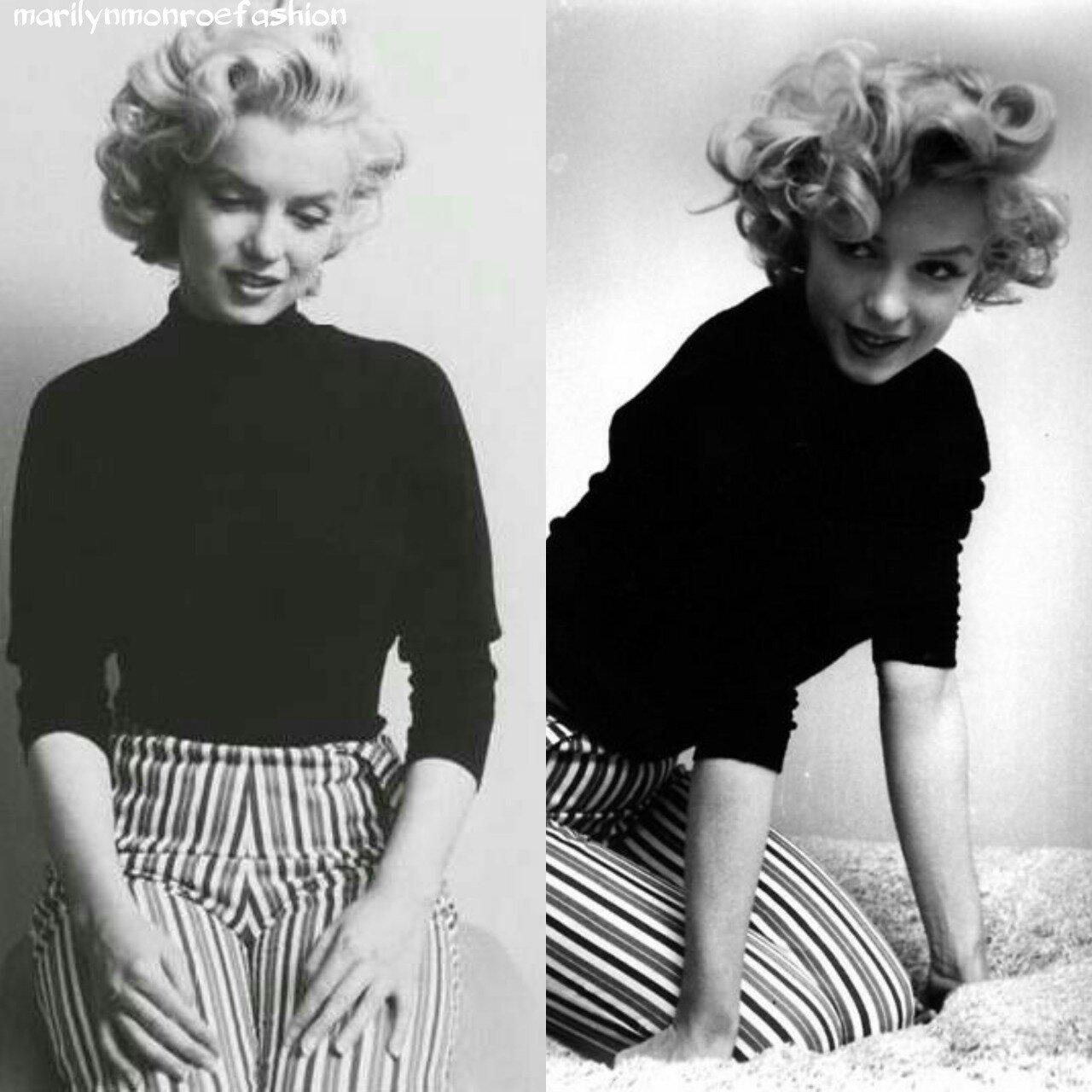 Áo cổ cao màu đen và quần cạp cao đi liền với hình ảnh của Marilyn Monroe. Nguồn: internet
